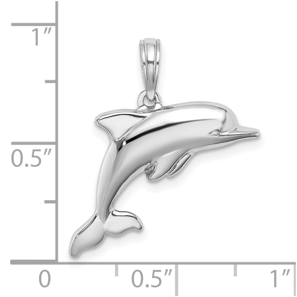 14k White Gold 3-D Puffed Dolphin Charm Pendant 1.95gm L-15.4mm W-24.85mm