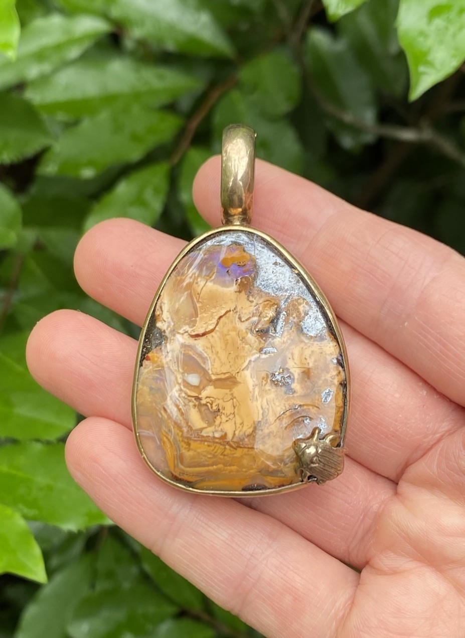 Large Stephen Dweck OOAK One-of-a-Kind bronze Opal pendant with Adam Beetle