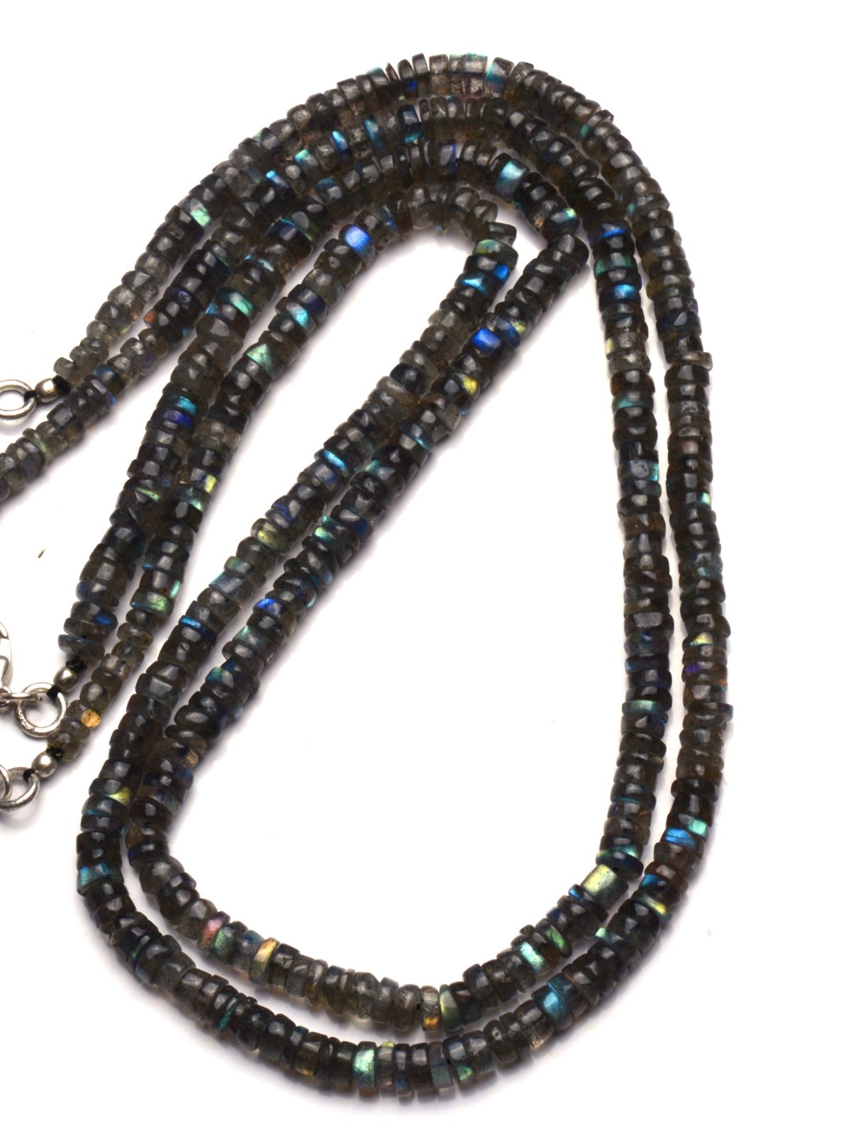 Natural Gem Blue Fire Labradorite 5MM Approx. Smooth Heishi Beads Necklace 17″