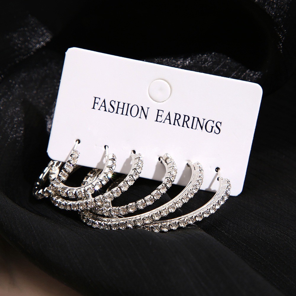 6Pairs Sparkling Rhinestone Hoops Earrings Fashion Jewelry For Women Jewelry Set