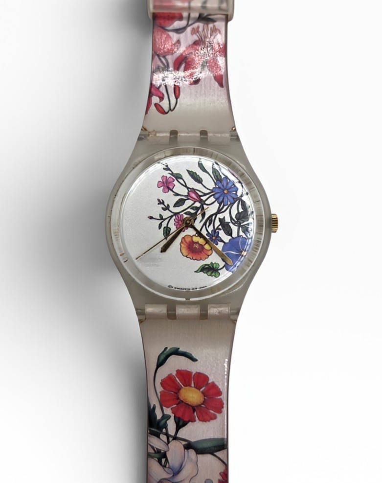 Vintage Swatch Watch Spring Touch GW132 2002 Floral Gents 34mm Swiss with Case