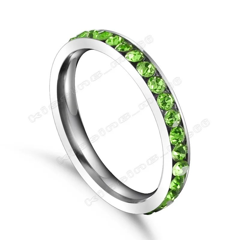 Stainless Steel Eternity Color Crystal Stackable Fashion Ring 3MM (ALL COLORS)