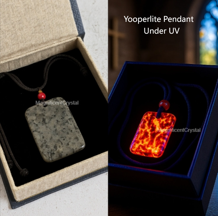 Yooperlite Rectangle Pendant Necklace UV Reactive Stone Jewelry Party Glow Gifts