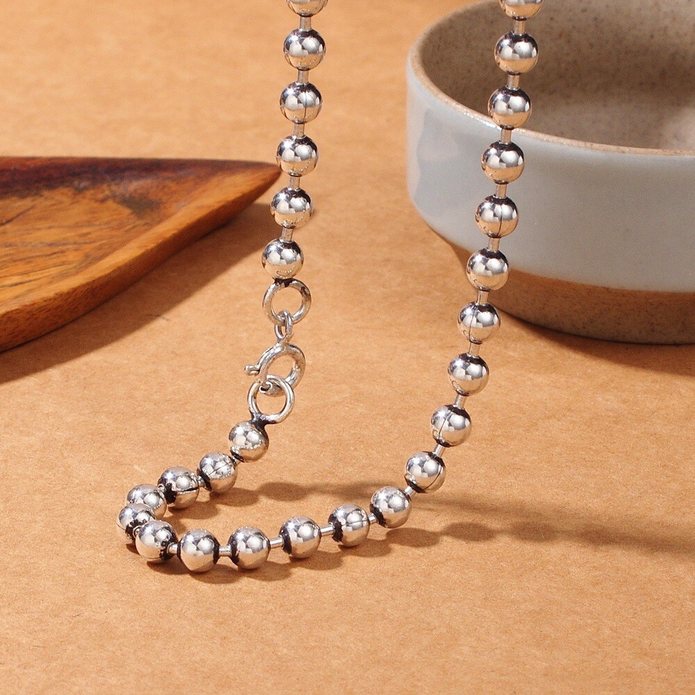Real 925 Sterling Silver Necklace 2.5mm 3mm 4mm 5mm Bead Link Chain 17.7″-31.5″L