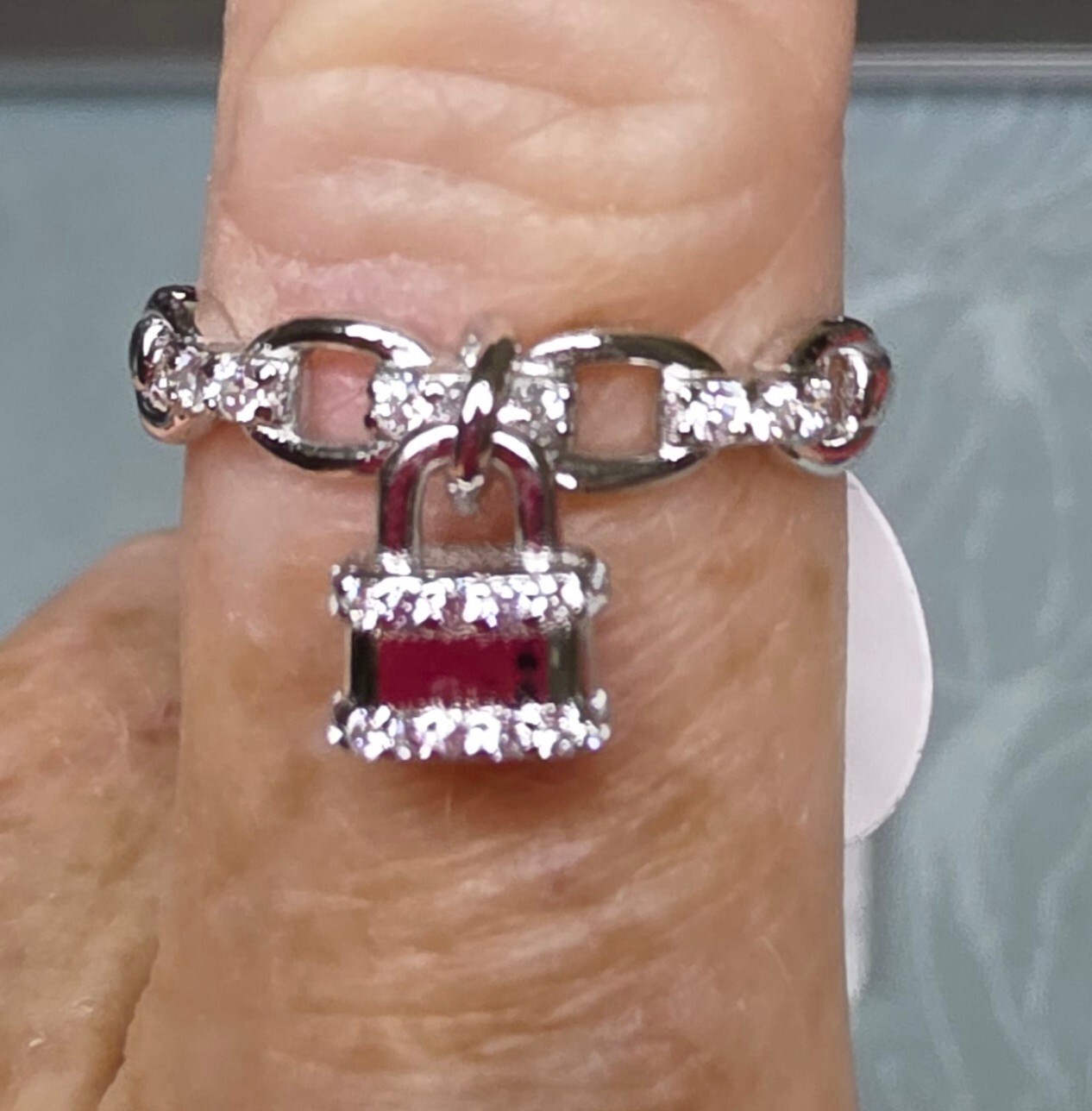 High Fashion Details Silver Ring with Cubic Zirconia Lock Charm Sz8