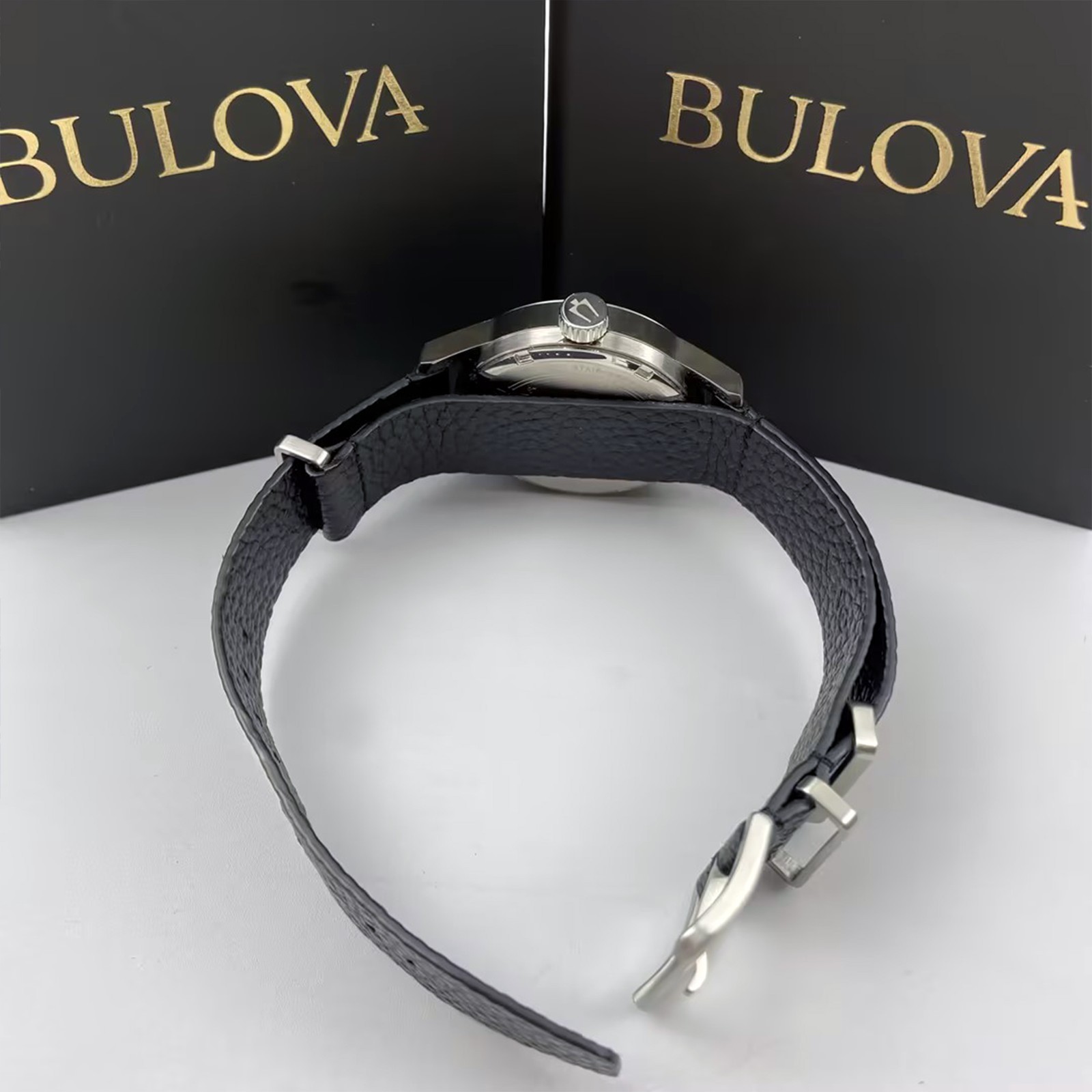 Bulova Special Edition 96A246 White Dial Black Leather Men Automatic Watch 38MM
