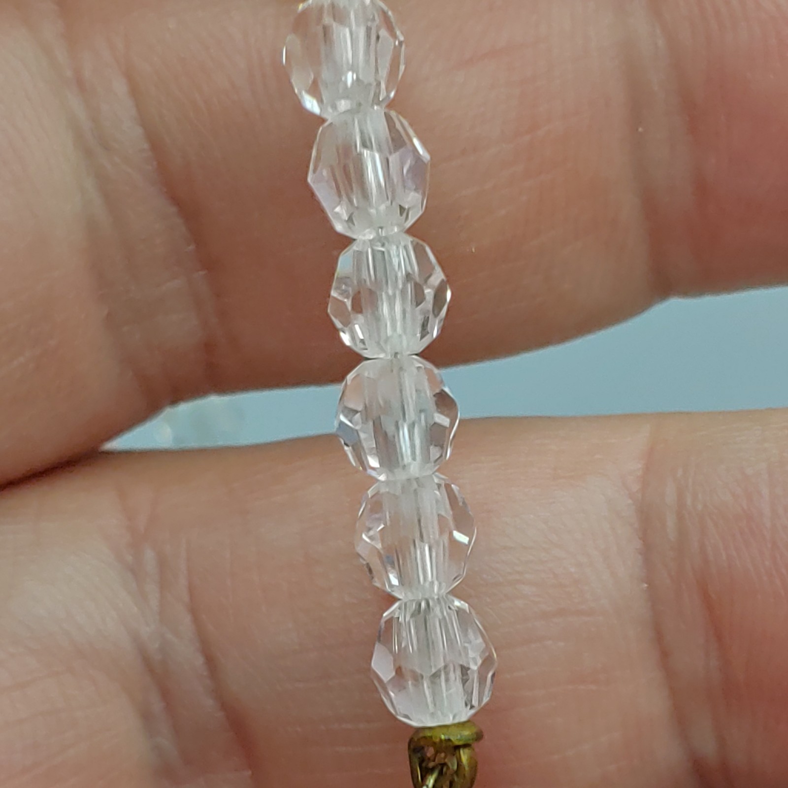 Diamond Quartz Crystal Necklace 12k GF 18″ 5mm Round Filigree Vintage