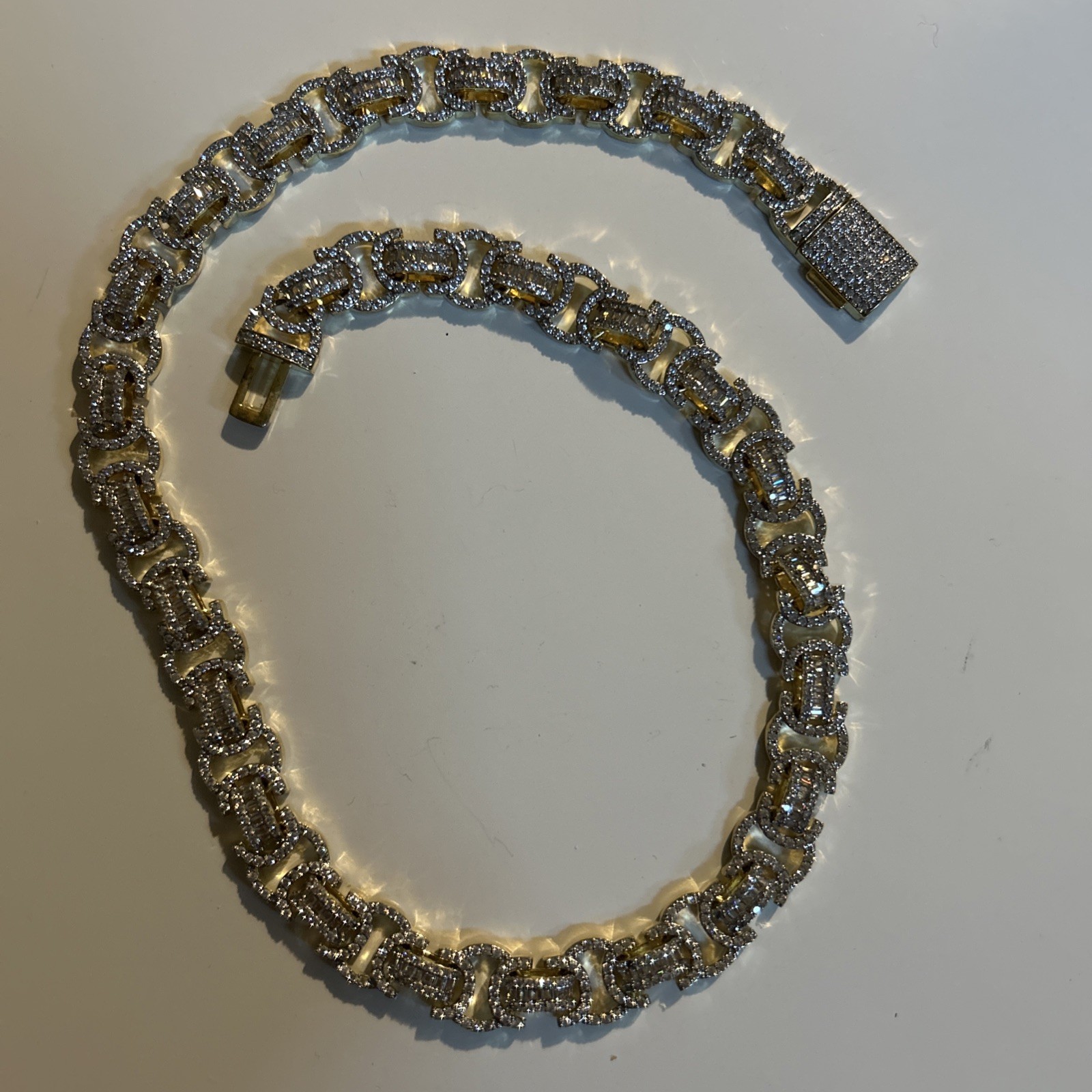 iced out cuban link chain Baguette Style ByzantineLink Chain Necklace 21 Inches