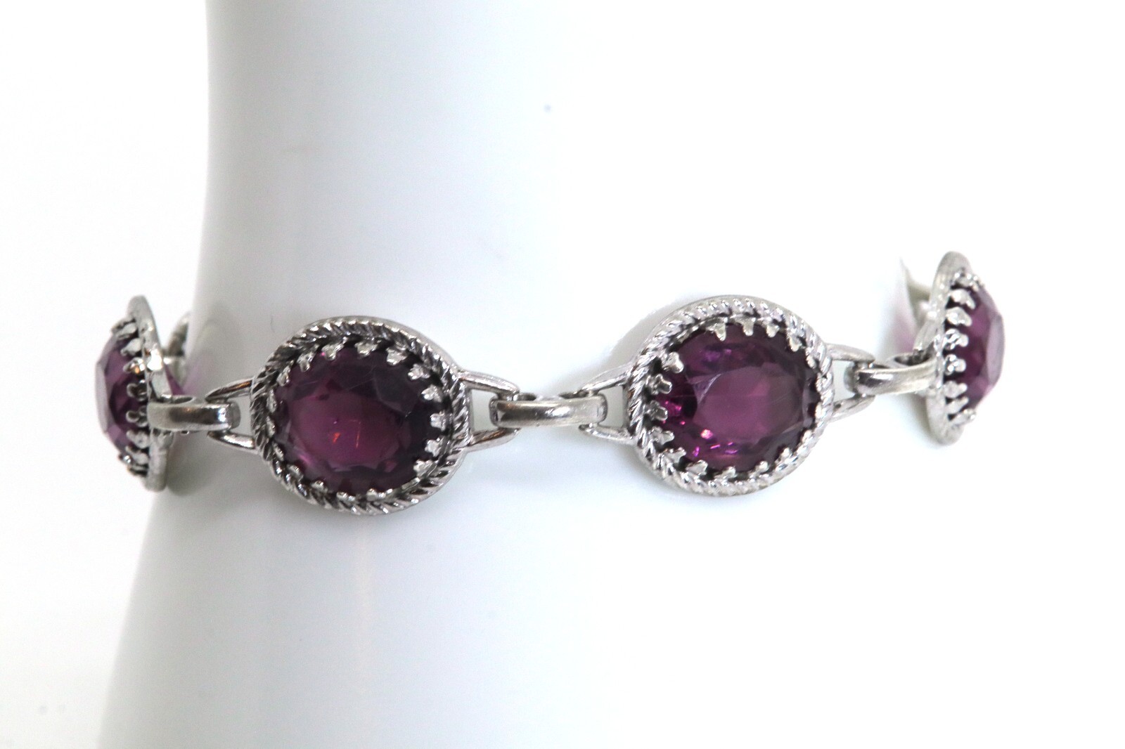 Danecraft Sterling Silver Bracelet, + Oval Faceted Plastic Stones, L: 18.5