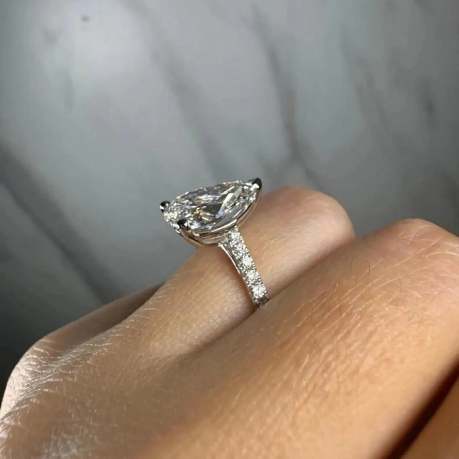 5Ct GRA Certified Pear Cut Moissanite Solitaire Engagement Ring 14k Gold Plated