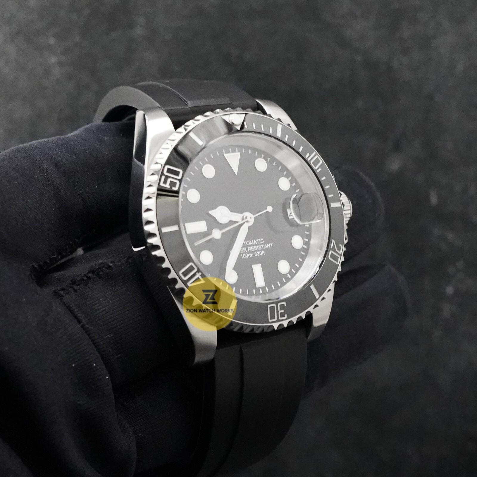 Custom Made 40mm Black Custom Sub w/ Strap Style Mod Watch NH35 Movement