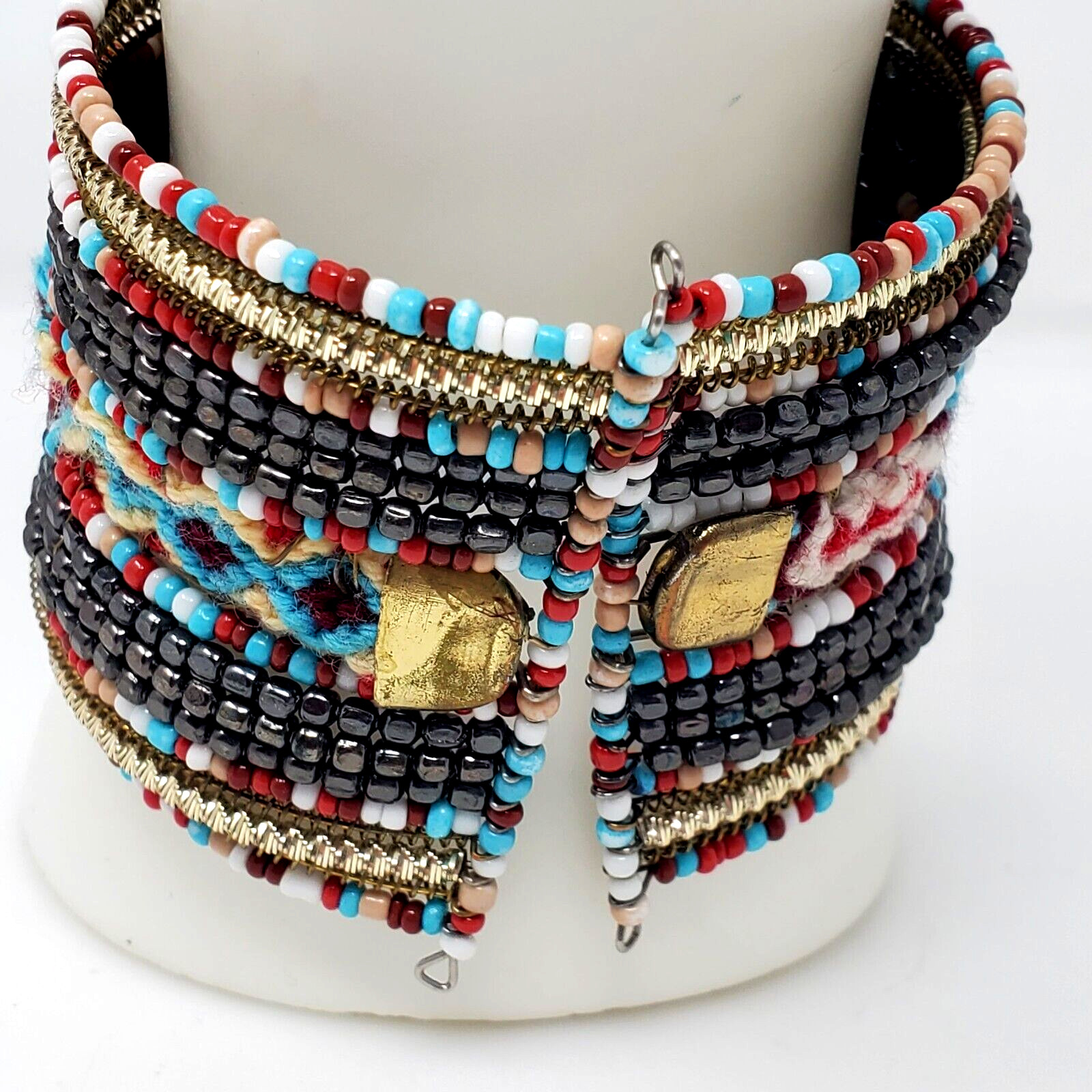 Wide Beaded Braided Jane Cuff Bracelet Multicolor Seed Bead Boho Bangle