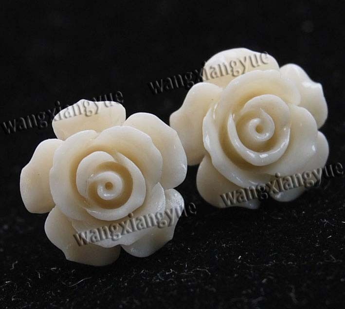 Wholesale 15mm Sea Coral Gems Hand Carved Flower Beads Silver Stud Earrings AAA