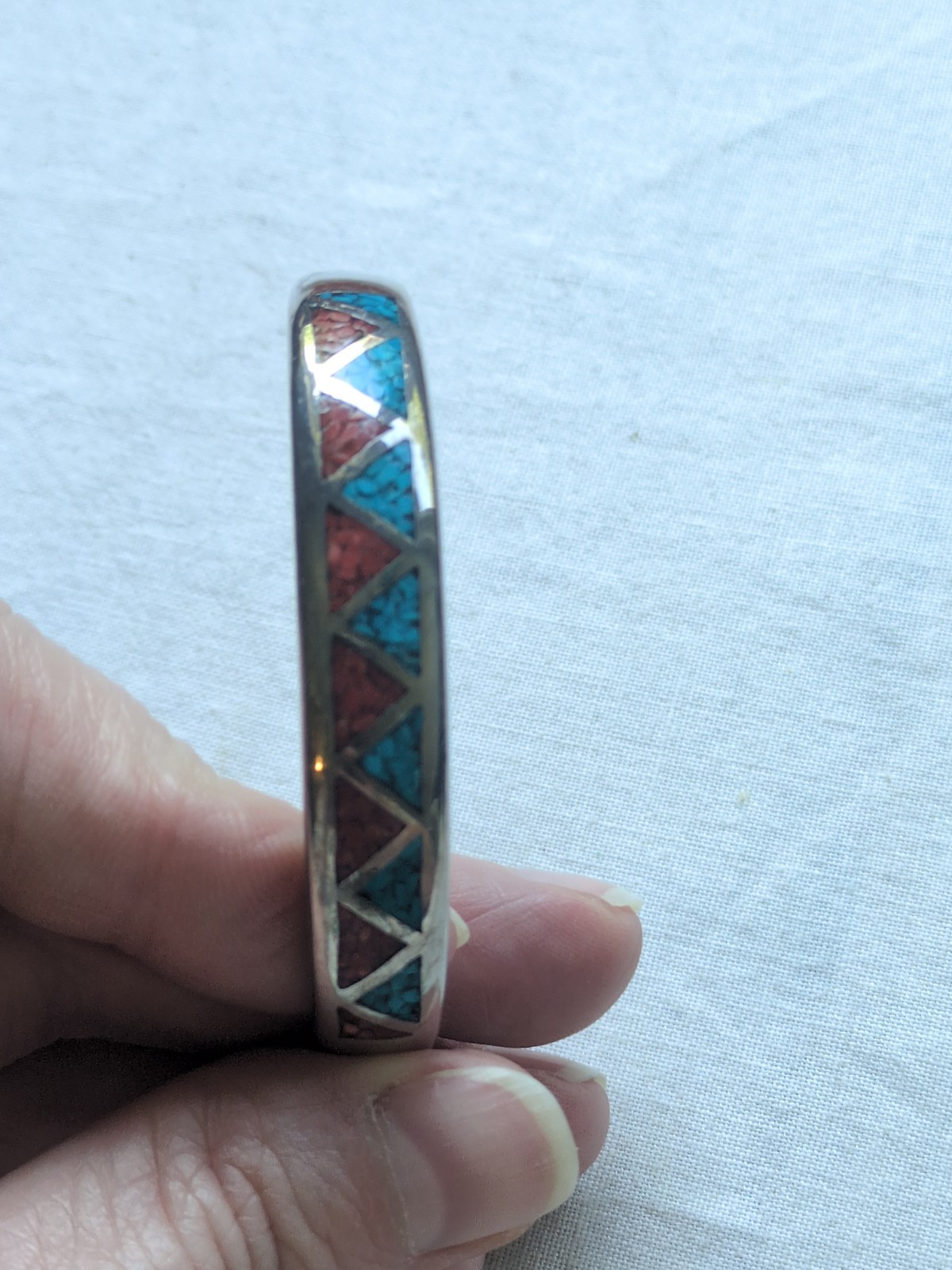 VTG Old Carlisle 925 Silver Crushed Turquoise & Coral Cuff Bracelet 25.0 g