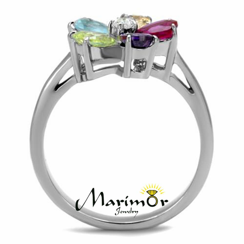 1.86 Ct Mulit Color Cubic Zirconia Stainless Steel Cocktail Ring Women’s Sz 5-10