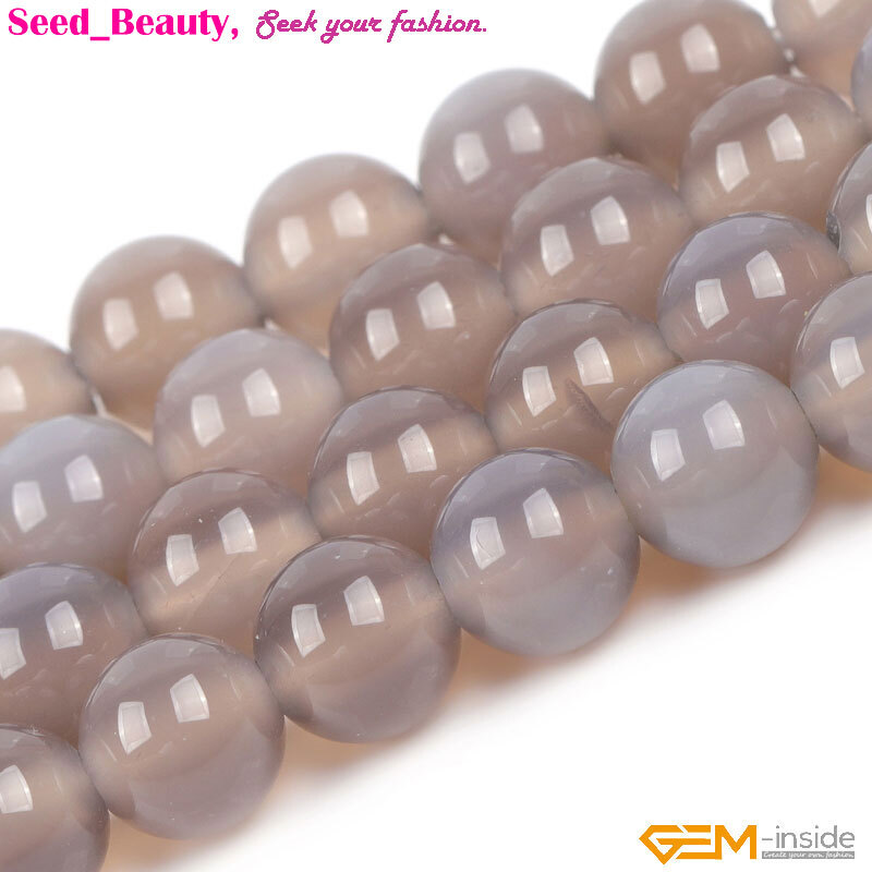 Gray Agate Round Natural 2mm Big Hole Loose Beads For Jewelry Making Strand 15″