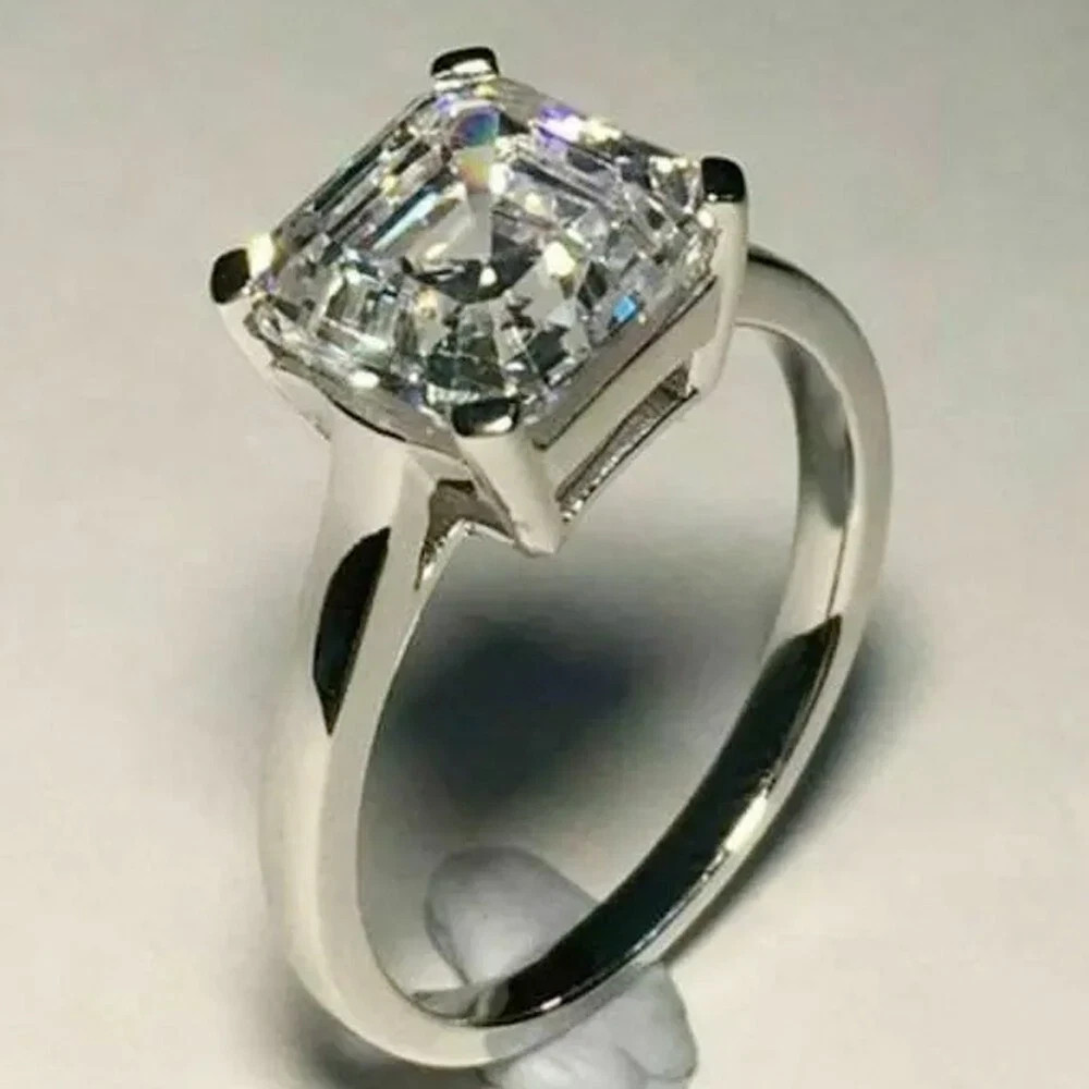 2.56 Ct Asscher Cut Moissanite Solitaire Engagement Ring 14K White Gold Plated
