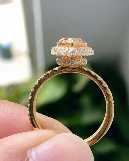 2Ct Pear Cut Simulated Citrine Engagement Halo Ring 14k Yellow Gold Plated