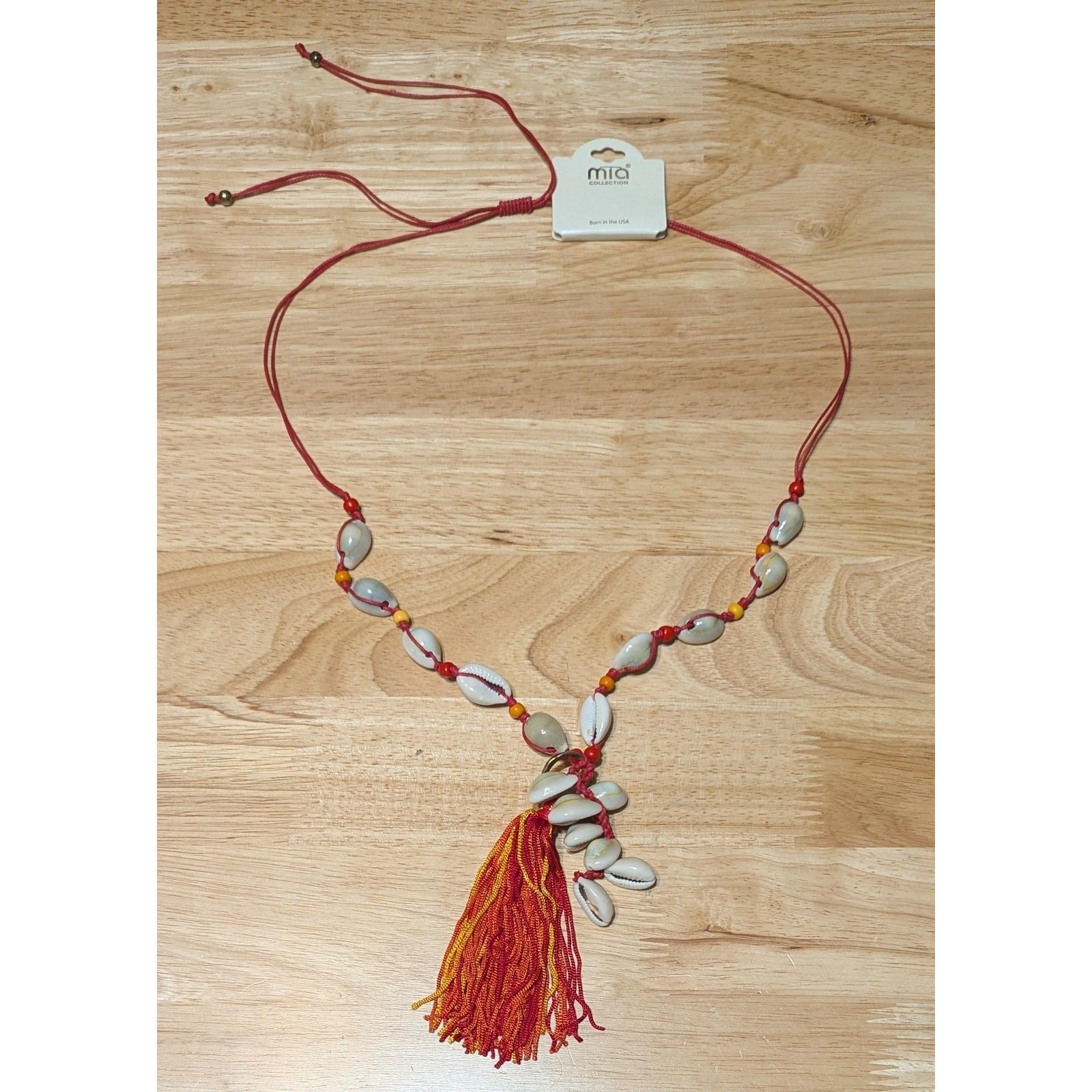MIA Collection Cowrie Shell Tassel Long Necklace Red Cord Adjustable Boho Women
