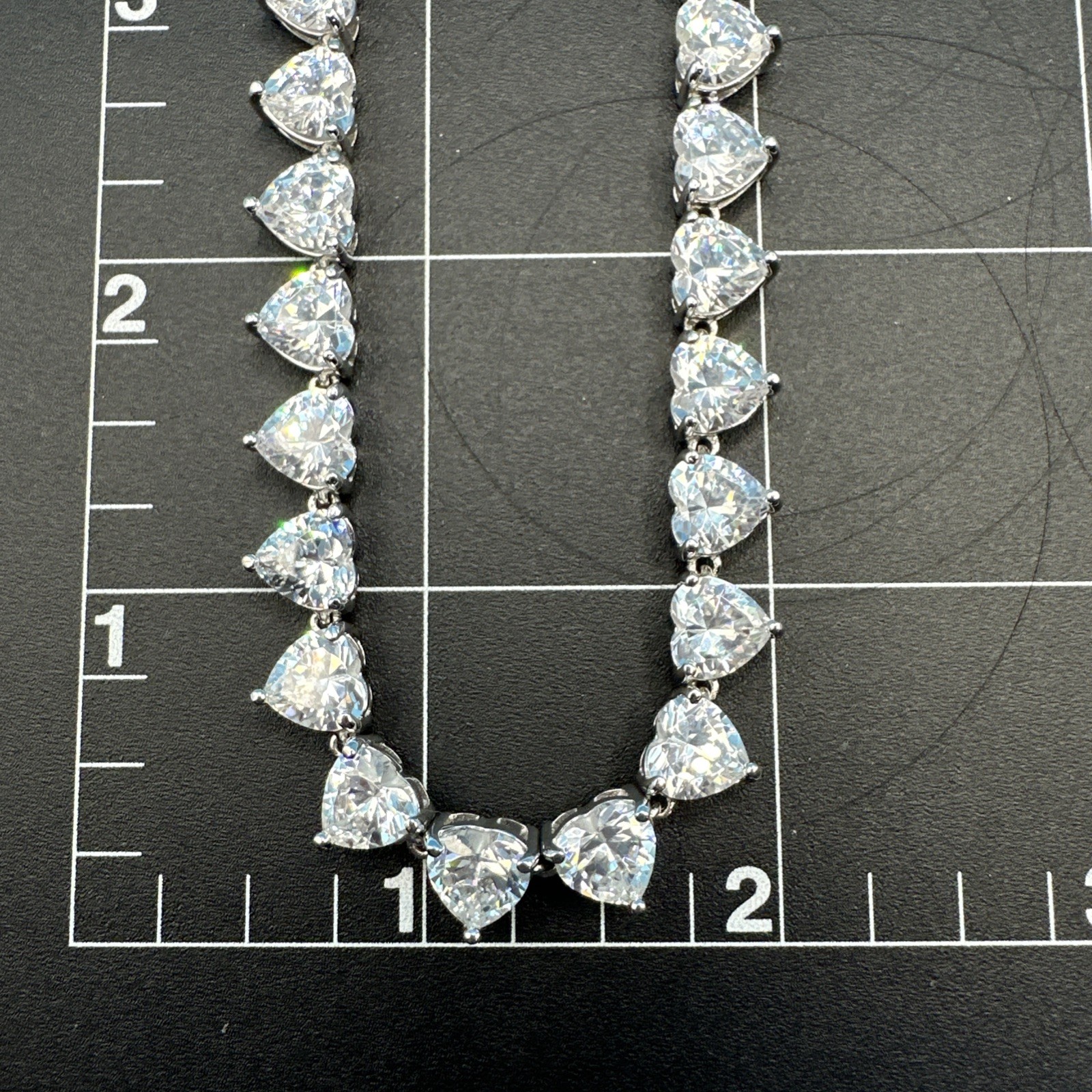 Ross Simons 925 Silver White/Colorless Heart Cut CZ Tennis Necklace 17″