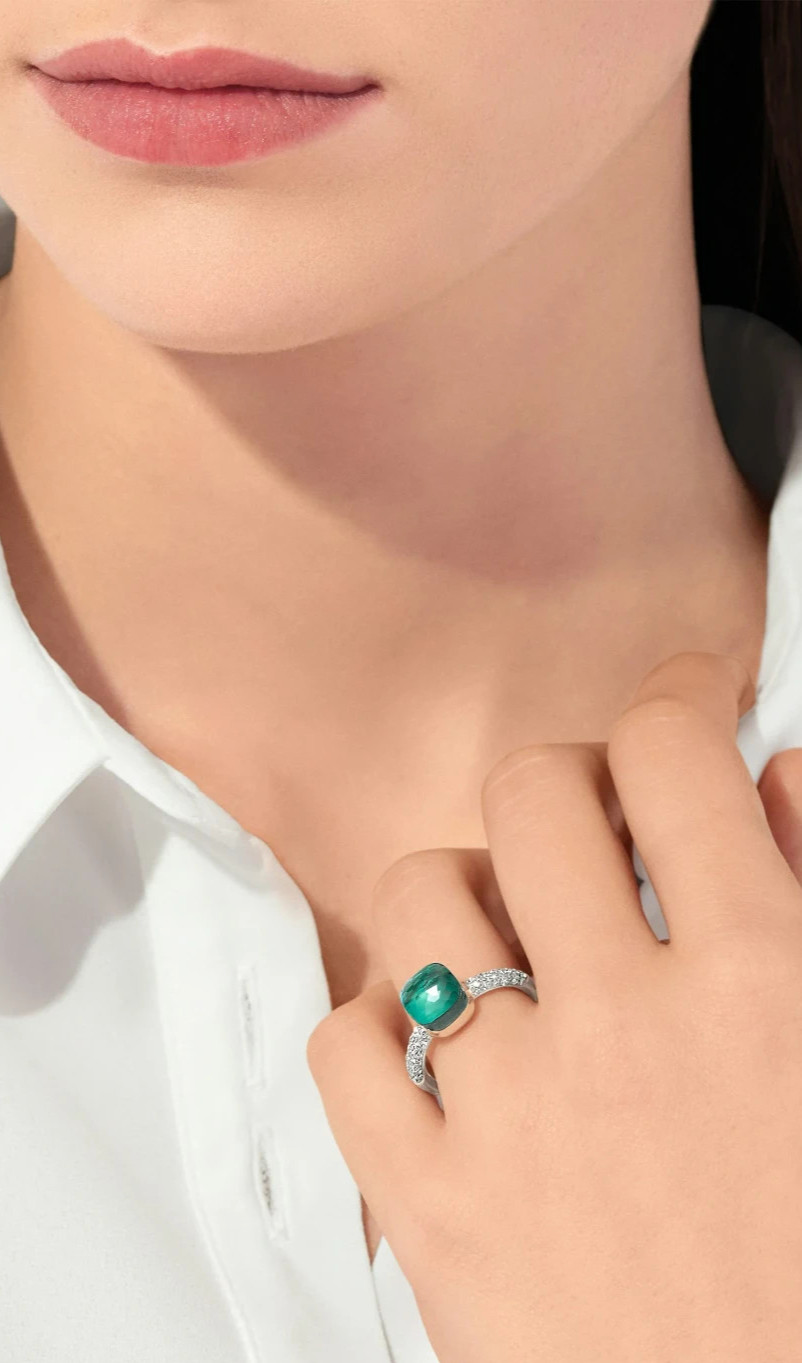 London Blue Topaz and Moissonite 925 Silver Special Nudo ring