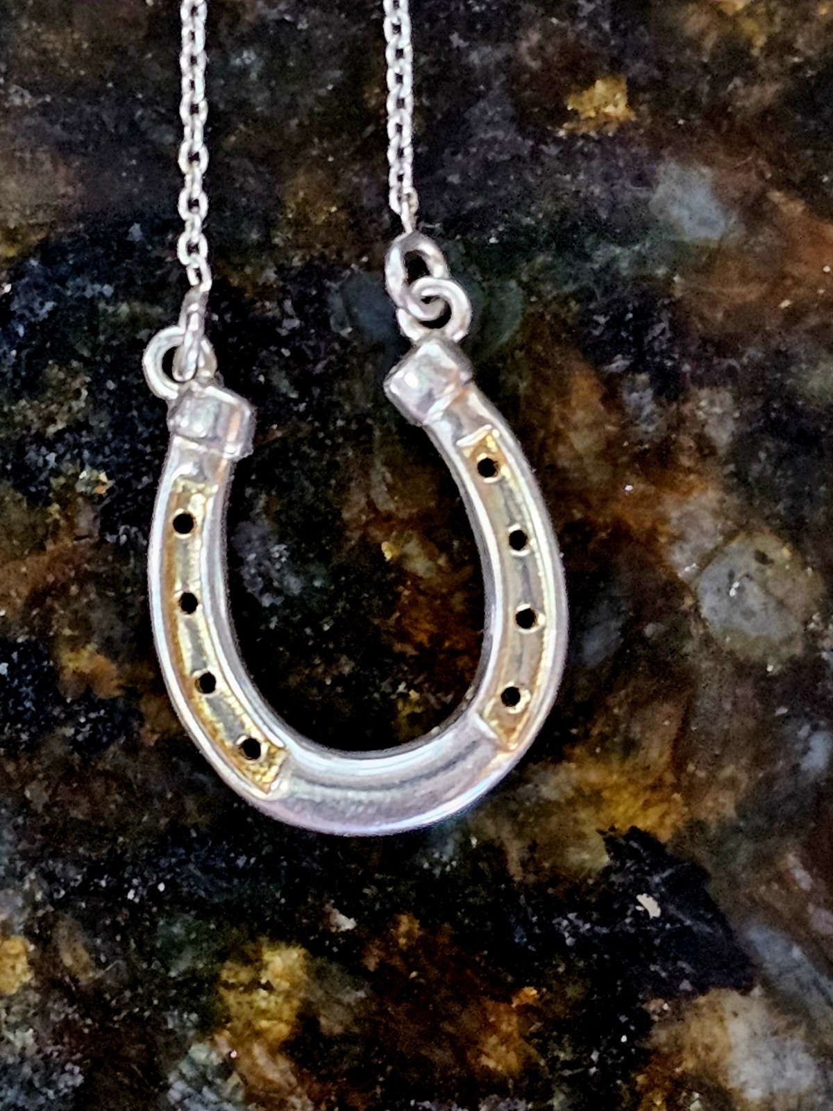 Horse Shoe Pendant Necklace Sterling 925 18-inch