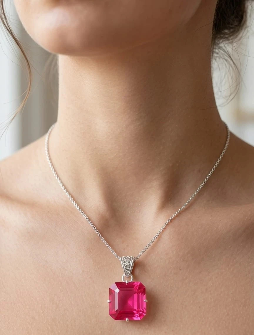 27 Ct Certified Natural Pink Sapphire Gemstone 925 Sterling Silver Pendant