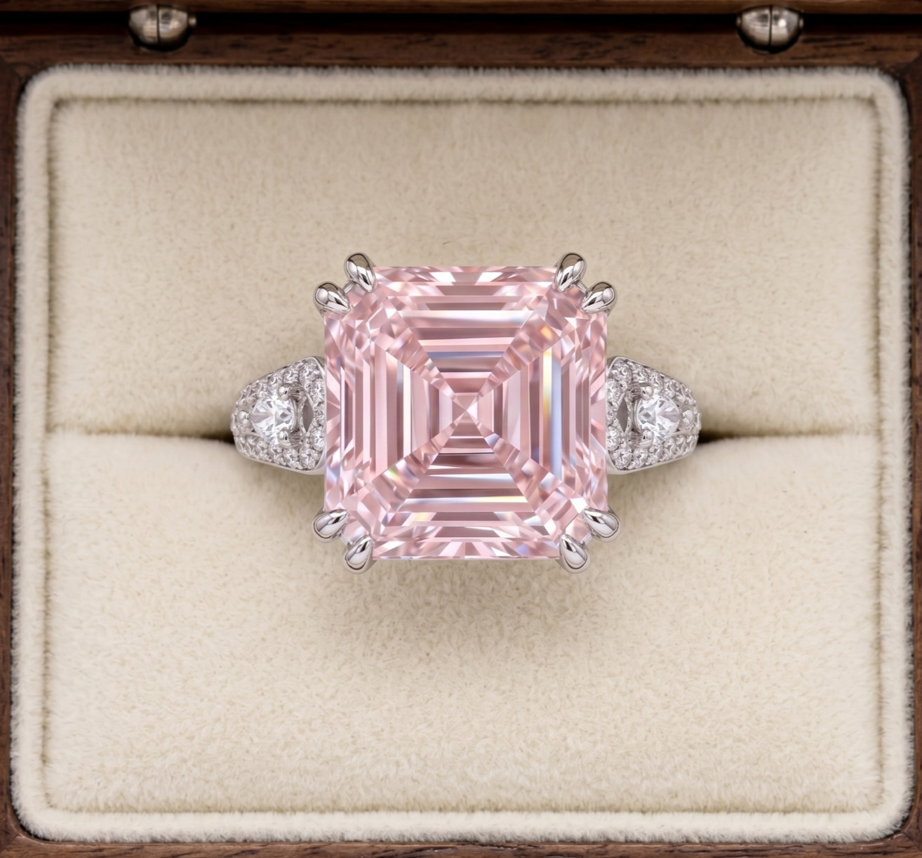 8.60 Ct Certified Asscher Cut Pink Natural Diamond Ring VVS1 White Gold Finish