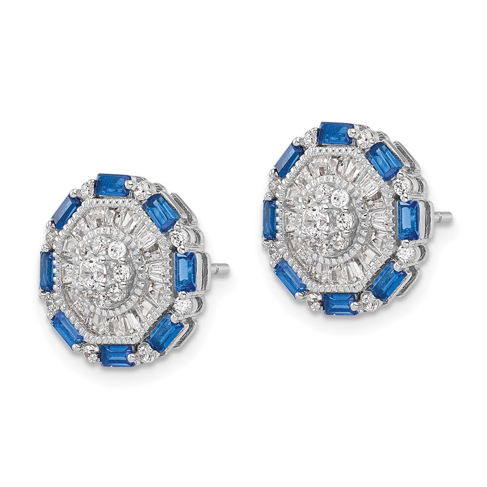 13.4mm Sterling Silver Polished Fancy Blue & White CZ Post Earrings
