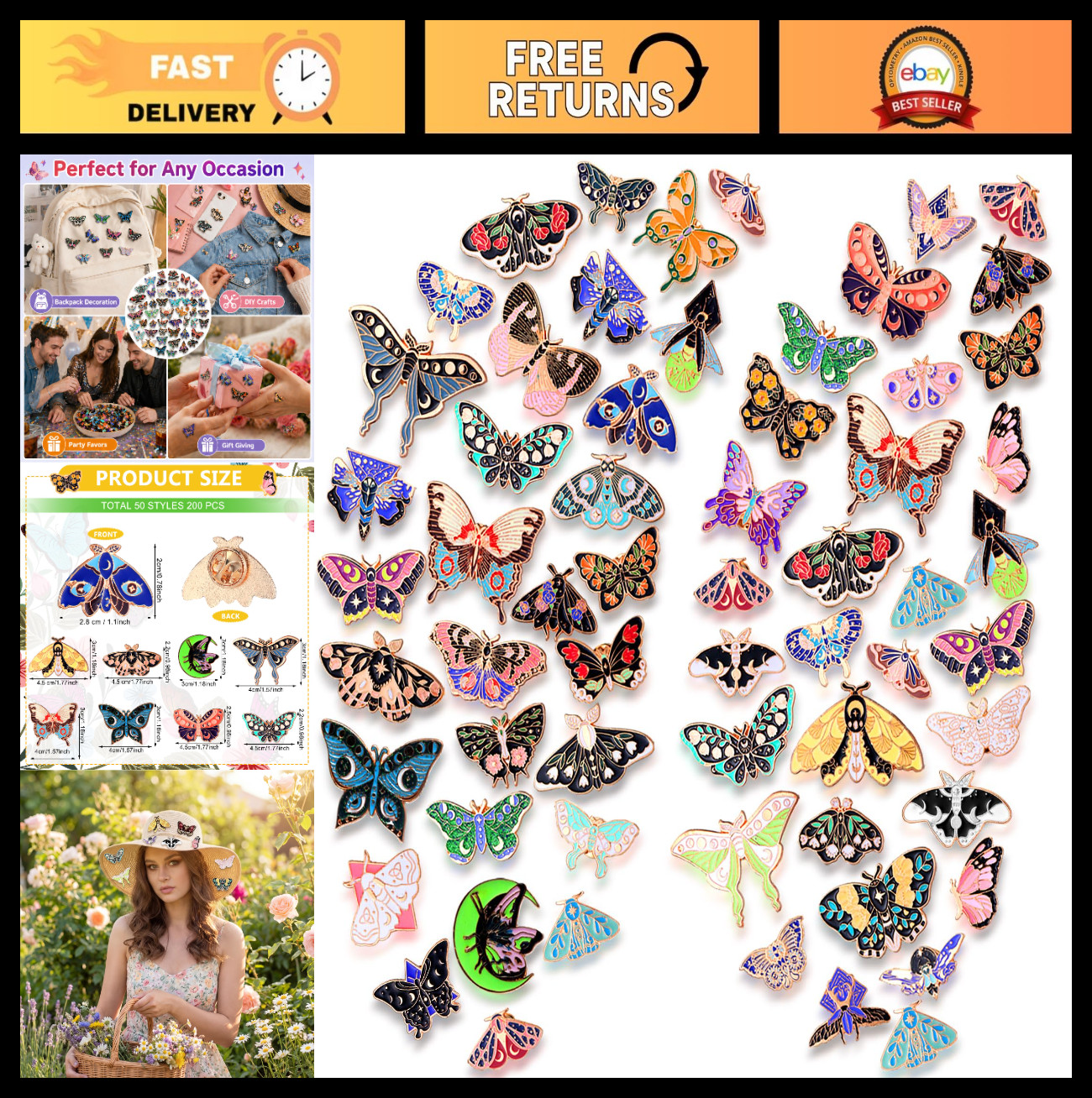 100 Pcs Enamel Pins Bulk Lapel Brooches for Backpack, Clothes, Gifts for Women,