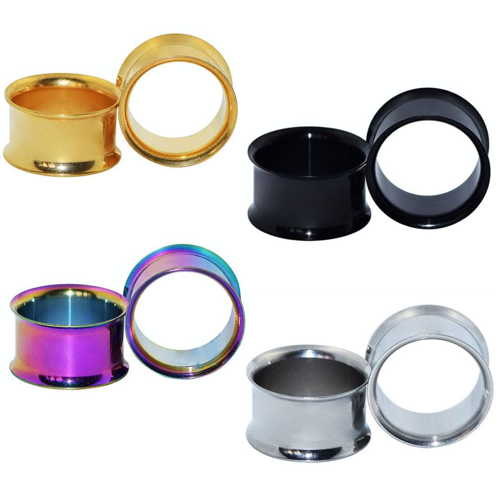 Pair Ear Tunnel Plug Stainless Steel Hollow Double Flared Expander Piercing