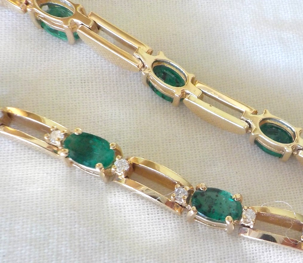 Heavy 14K Yellow Gold Natural Emerald Diamond Bracelet – 12.90 gms, 7.1 in, 5+ct