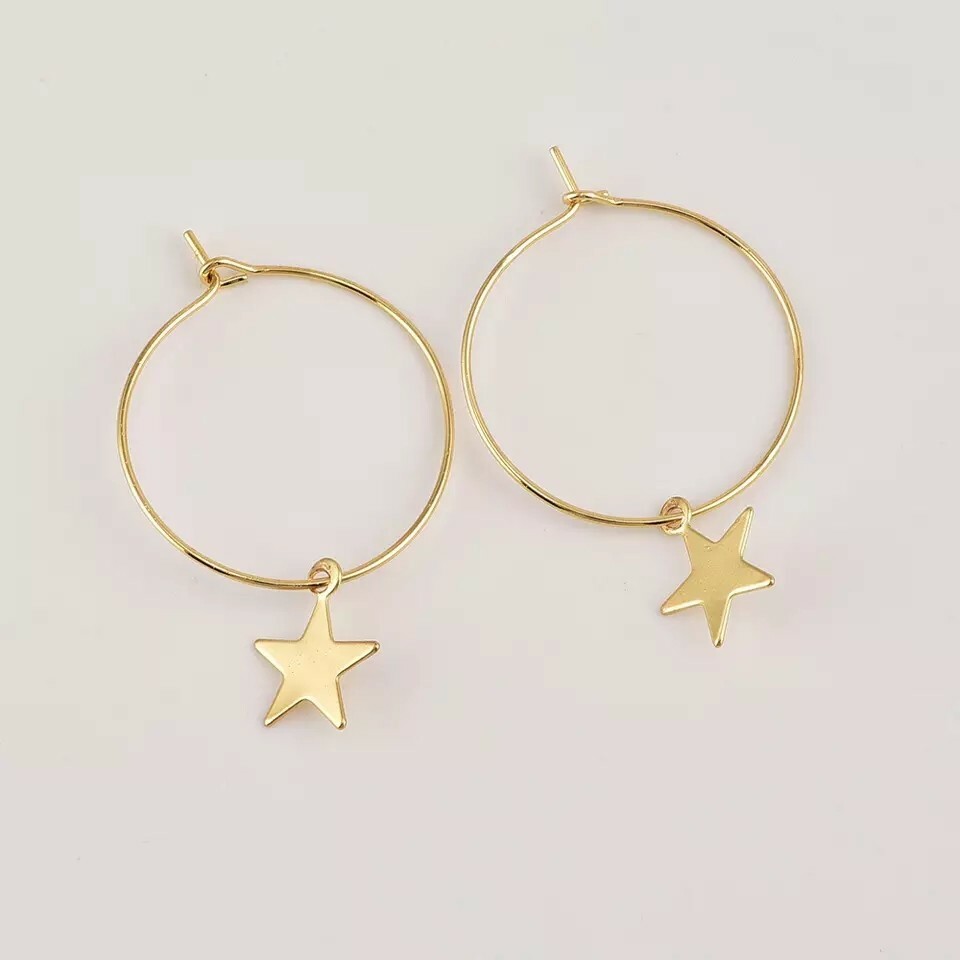 New Fashion Earrings Simple Gold Silver Color Circle Star Stud for Women Jewelry