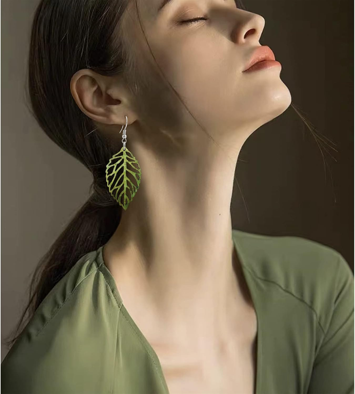 Handmade Bohemian Colorful Nature Wooden Leaf Dangle Drop Earrings Ethnic Africa