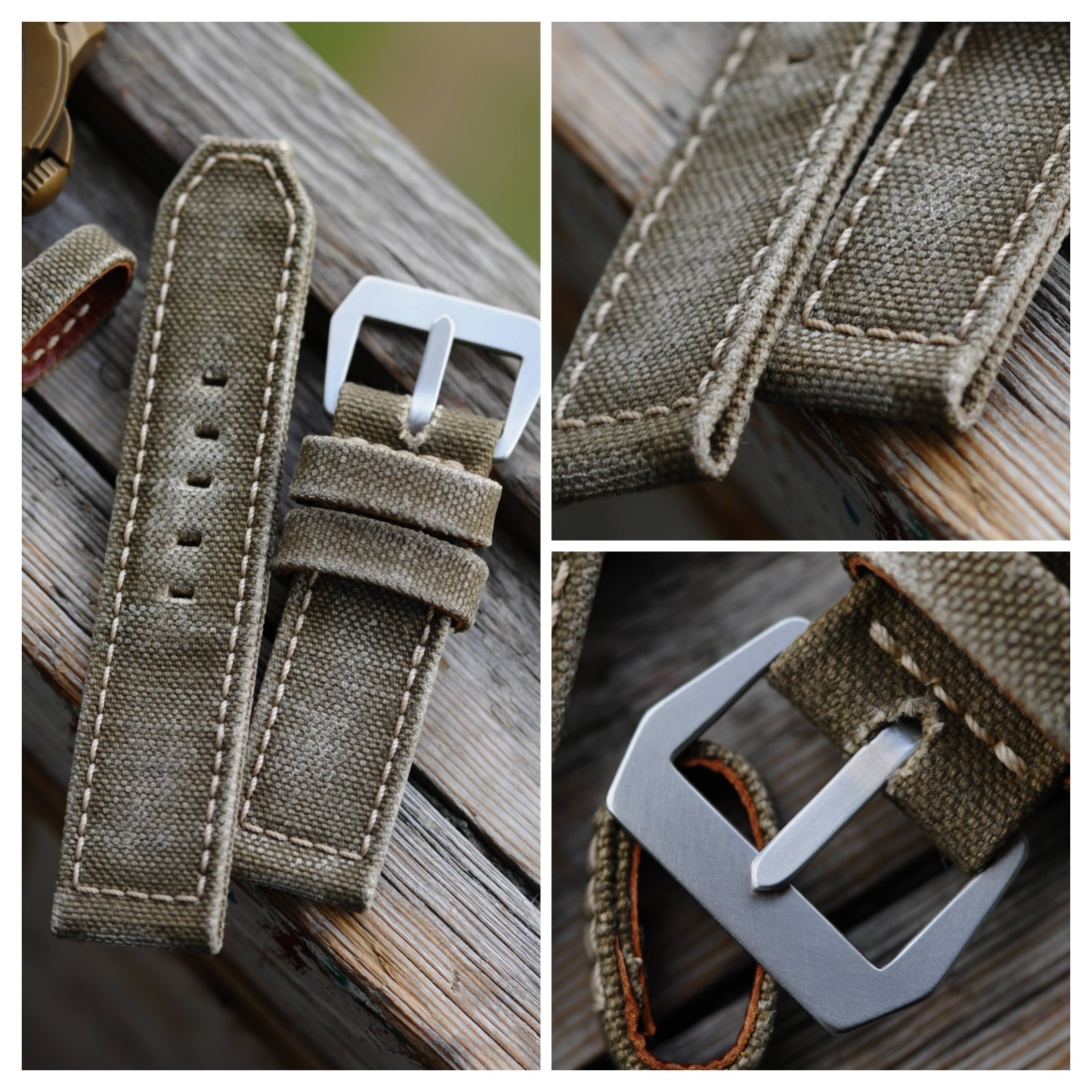 26mm Khaki Army Canvas Handmade Watch Strap, GPF Mod Style Buckle, Ready to Ship