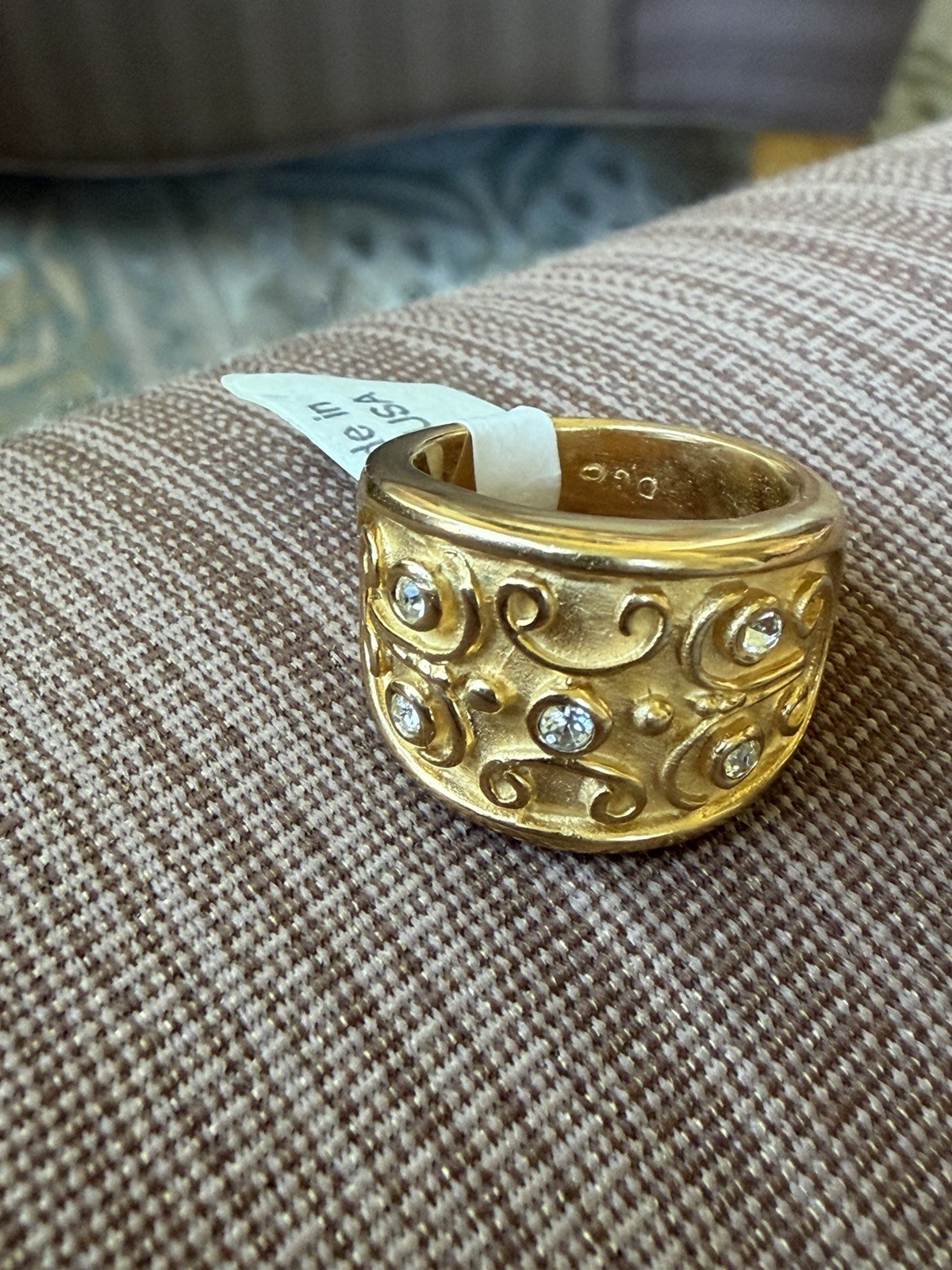Vintage Gold Plated Wide Band Ring Sz 7 Scrolls Etruscan Revival Estate USA Made