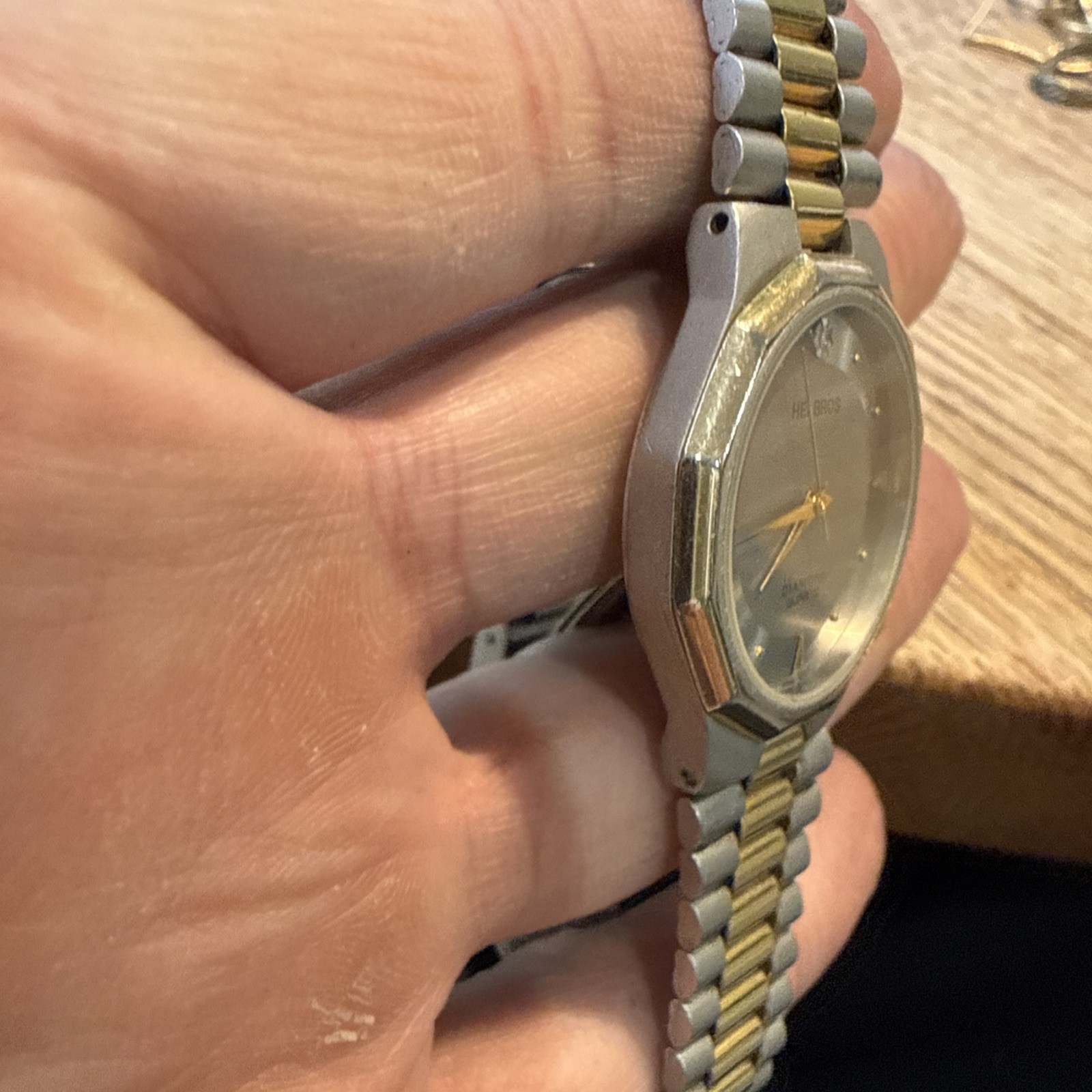 Vintage Mens Helbros Gold Tone Quartz Japan Needs Battery