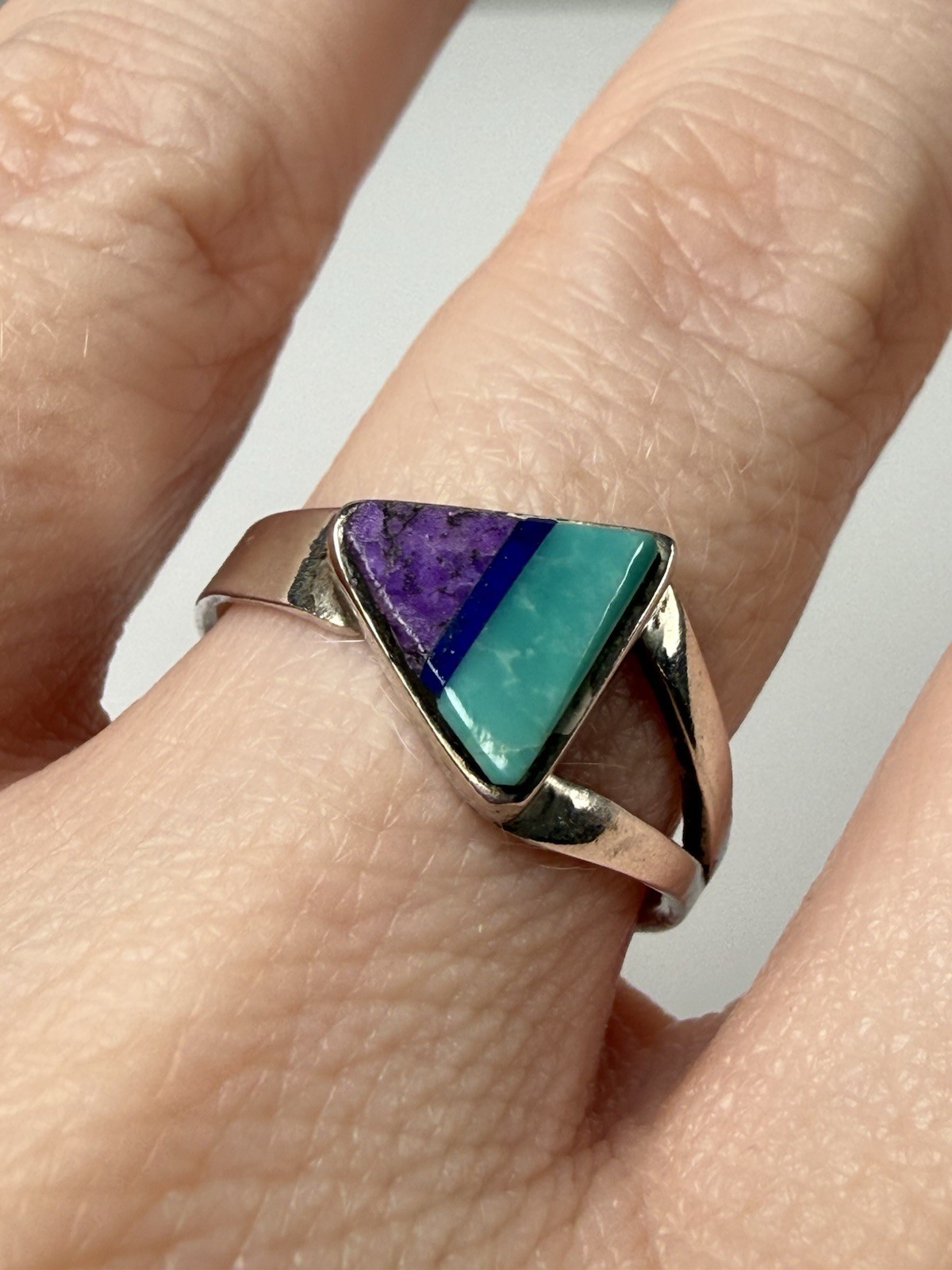 J Henry Navajo Sterling Silver Sugilite Lapis Turquoise Inlay Ring Sz 6.25