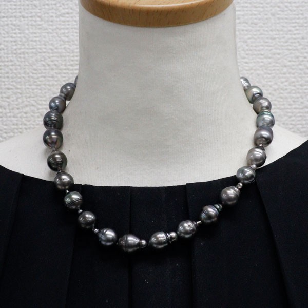K14WG black butterfly pearl/pearl necklace diameter approx. 9.2-12.0 mm – Auth