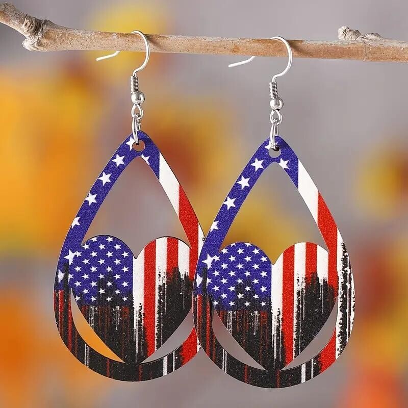 American Independence Day Jewelry Red White Blue Striped Star Drop Earrings Gift