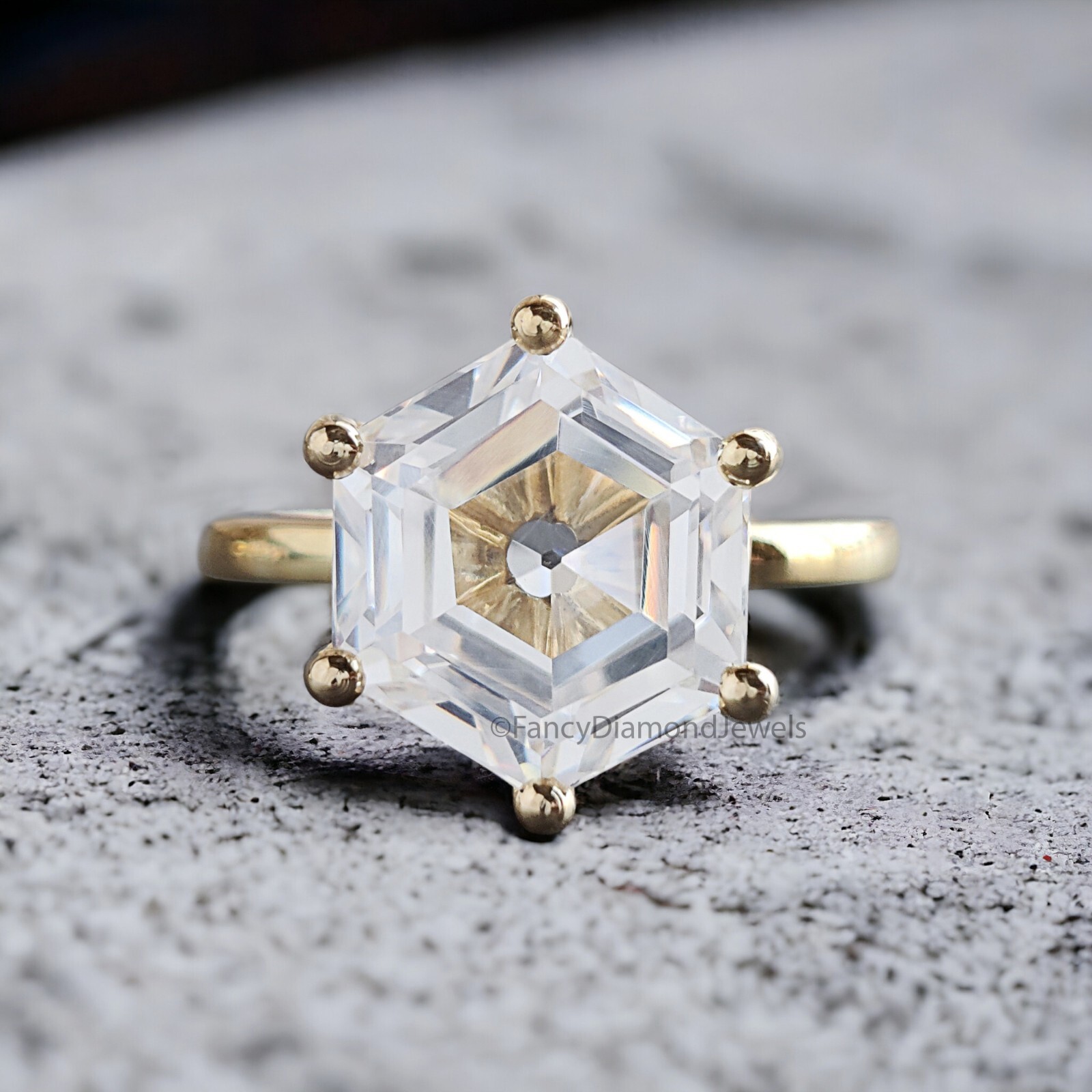 Hexagon Cut engagement ring 7mm 8mm 9mm 10mm 11mm CZ stone Silver Ring FD286