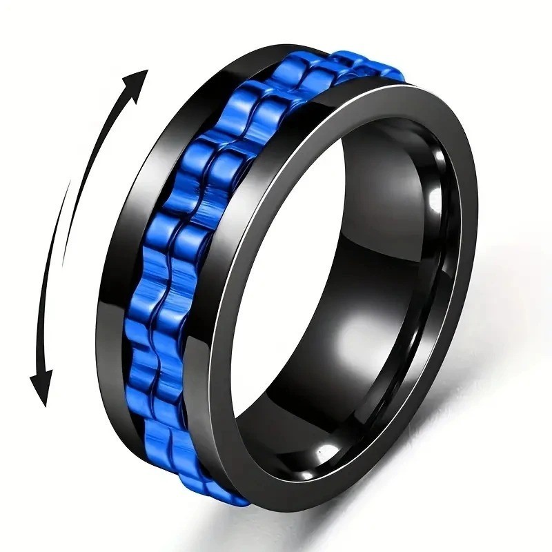 Anti Stress Stainless Steel Ring For Men Gear Chain Rotating Anxiety Relief