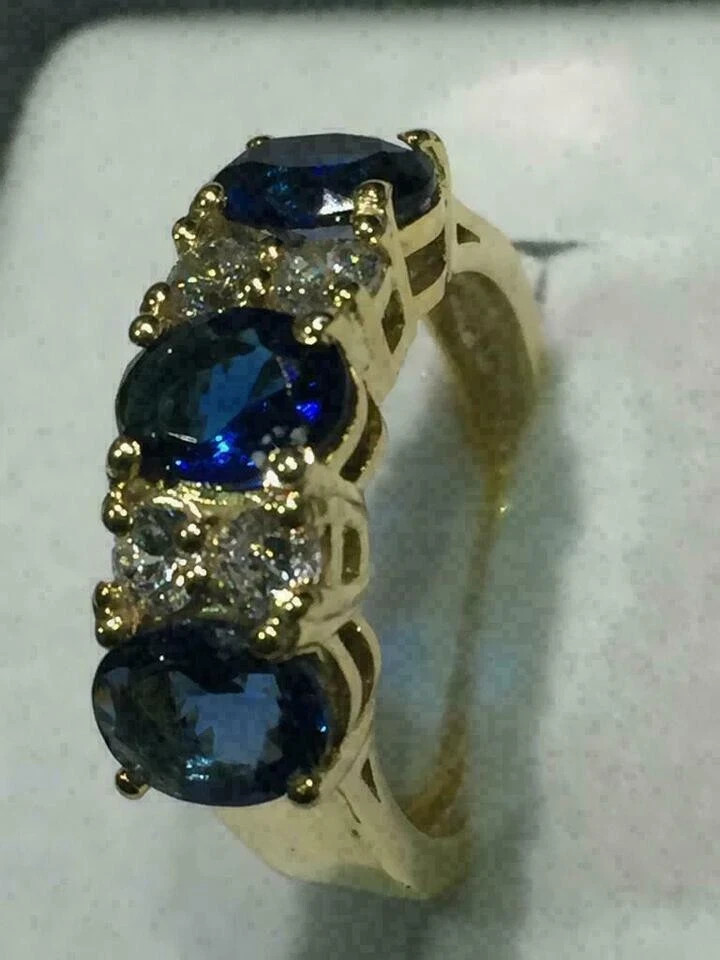 3.00 Ct Round Cut Natural Sapphire Diamond & Wedding Ring 14K Yellow Gold