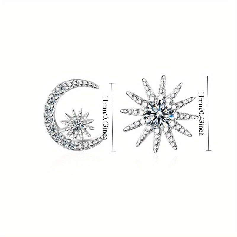Women’s Elegant Asymmetrical Star Moon Ear Studs Rhinestones Copper Earrings