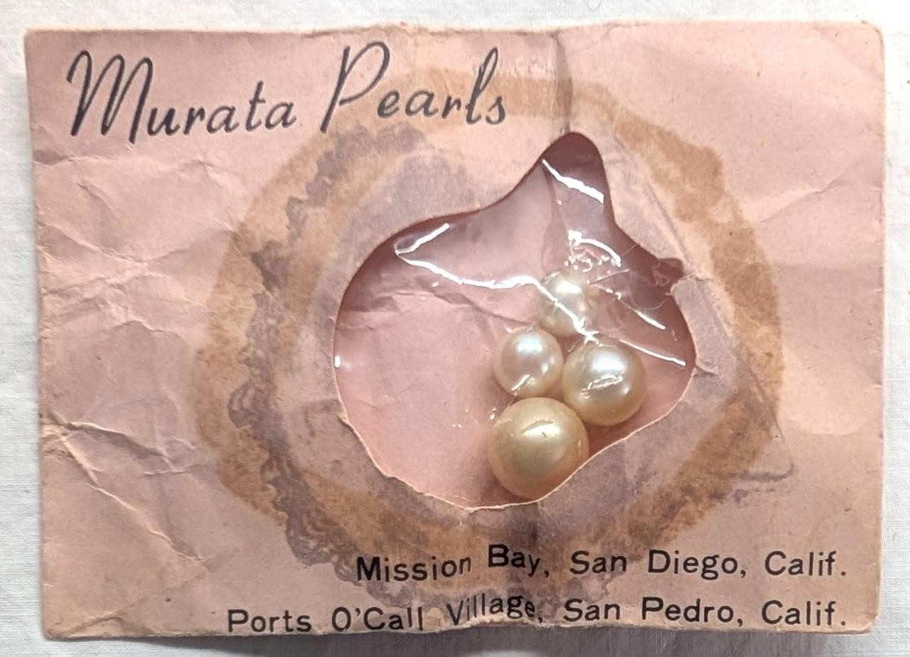 Vintage Murata Pearls Souvenir Packet – 4 Loose Cultured Pearls – San Diego
