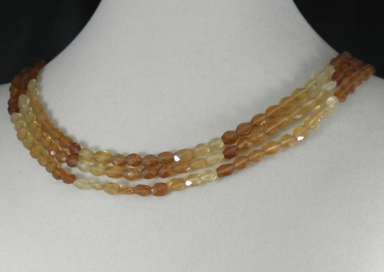 Vermeil .925 Silver Faceted Hessonite Garnet 3 strand triple graduated Necklace