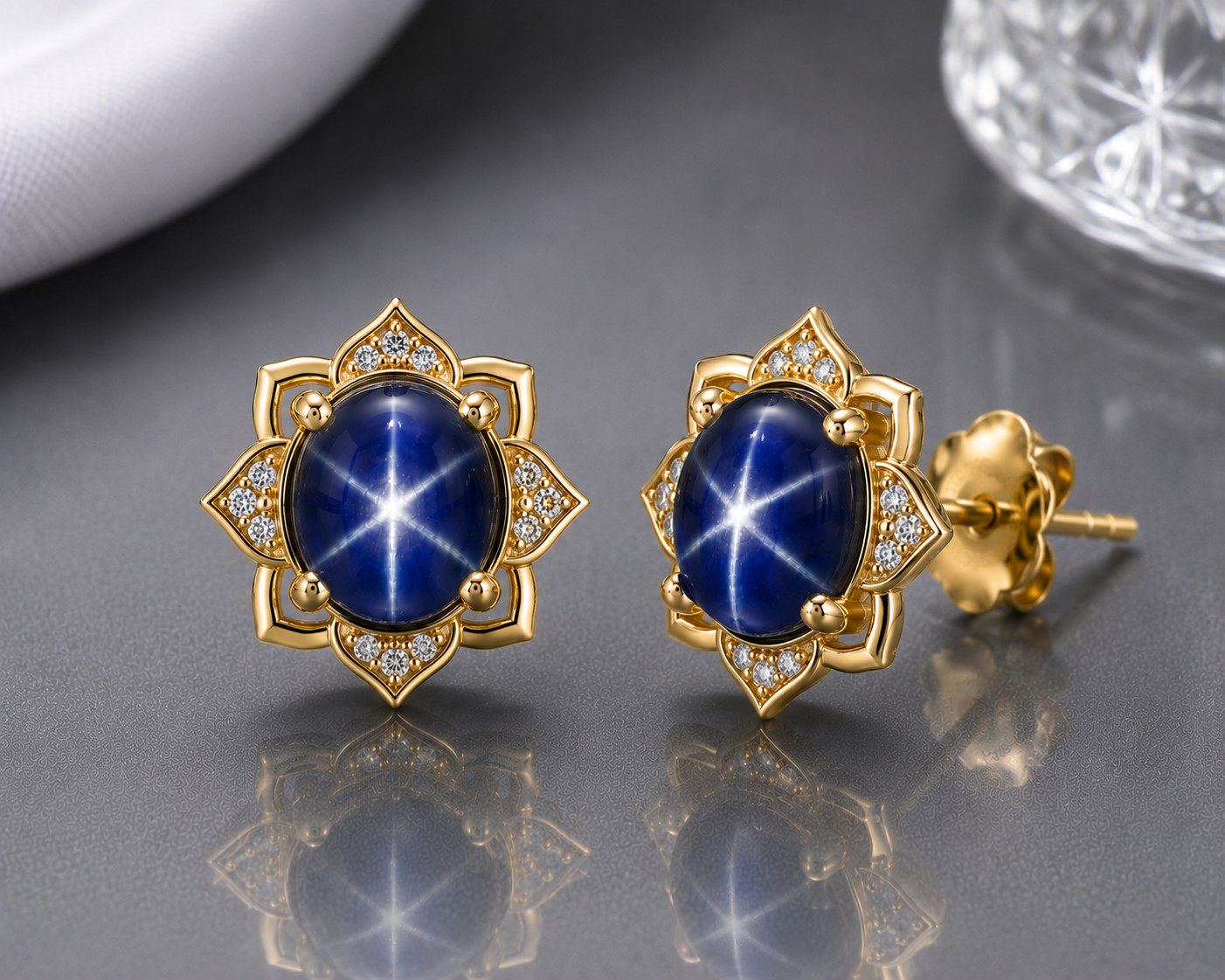 Blue Star Sapphire Earring Designer Stud Earring 925 Sterling Silver Gift Her