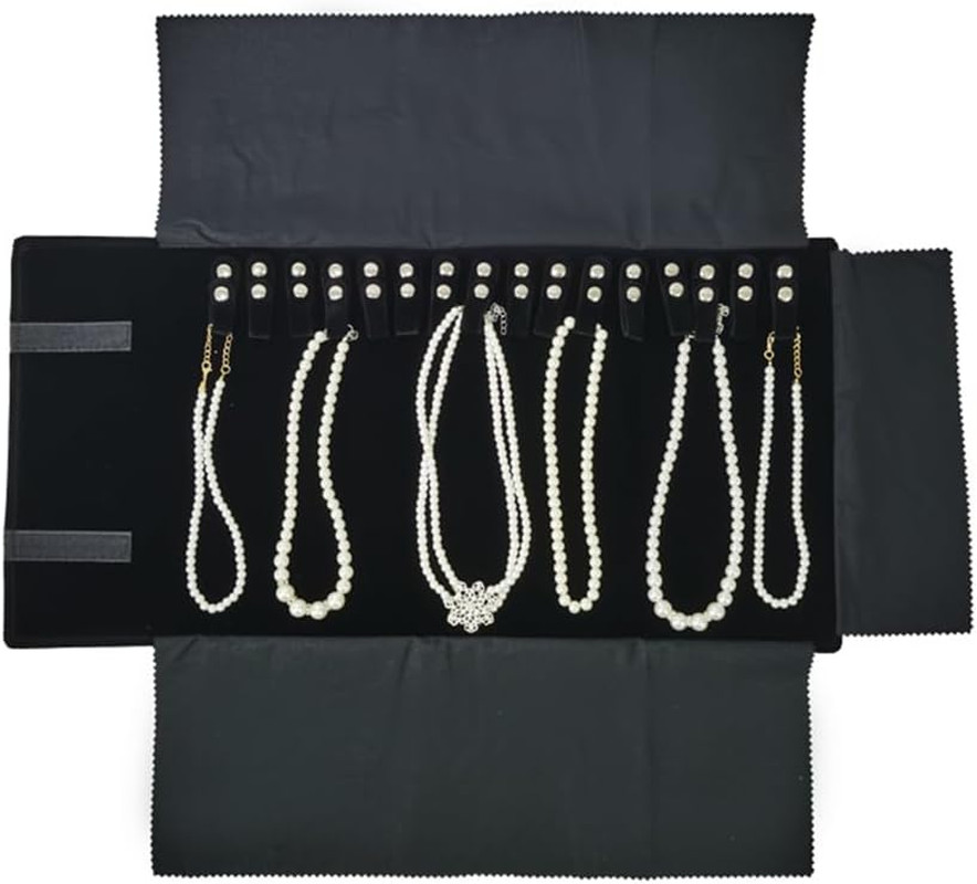 Velet Travel Jewelry Case Roll Bag Organizer for Necklace Bracelet Black Gray Ve