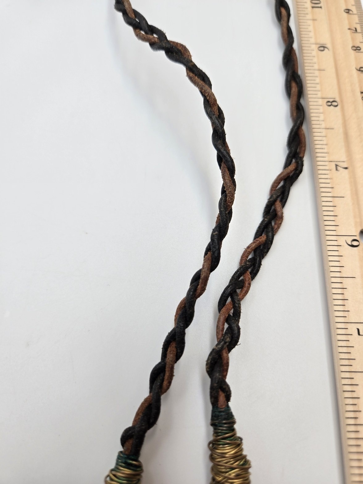 Boho Banded Agate style Brass color Beaded Braided Necklace western tribal 134