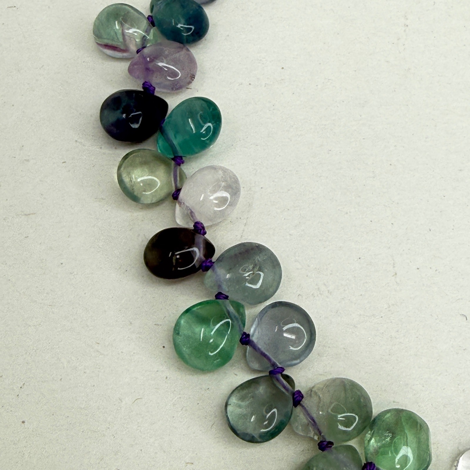 Rainbow Fluorite Gemstone Set Necklace Bracelet Earrings Purple Green Pastel